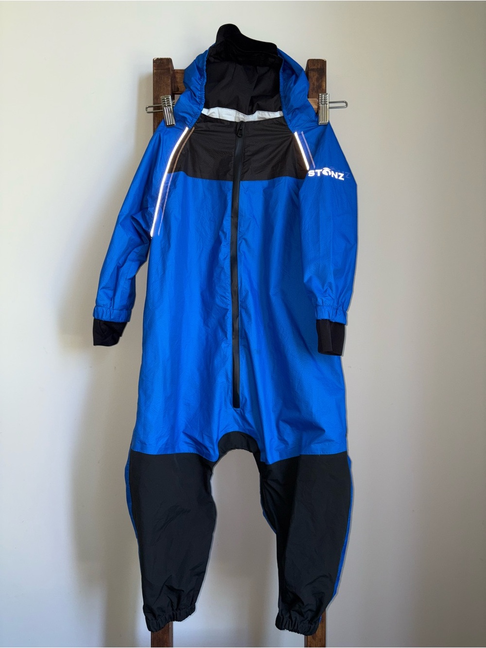 Stonz Rain Suit Blue Black Kids One Piece Size 3T Waterproof Gorp Outdoors EUC